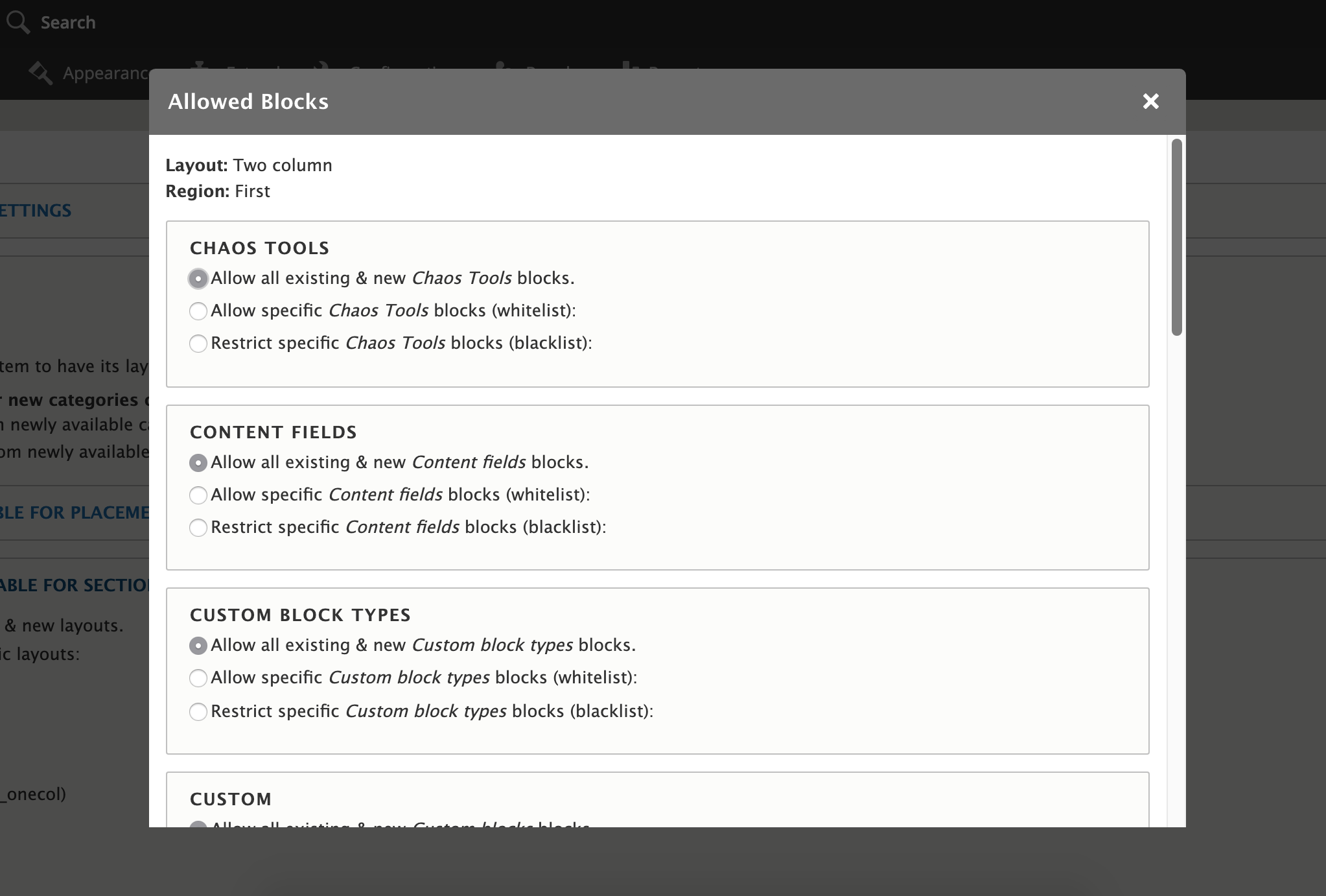 Restricting blocks to specific layouts & regions | Layout Builder ...