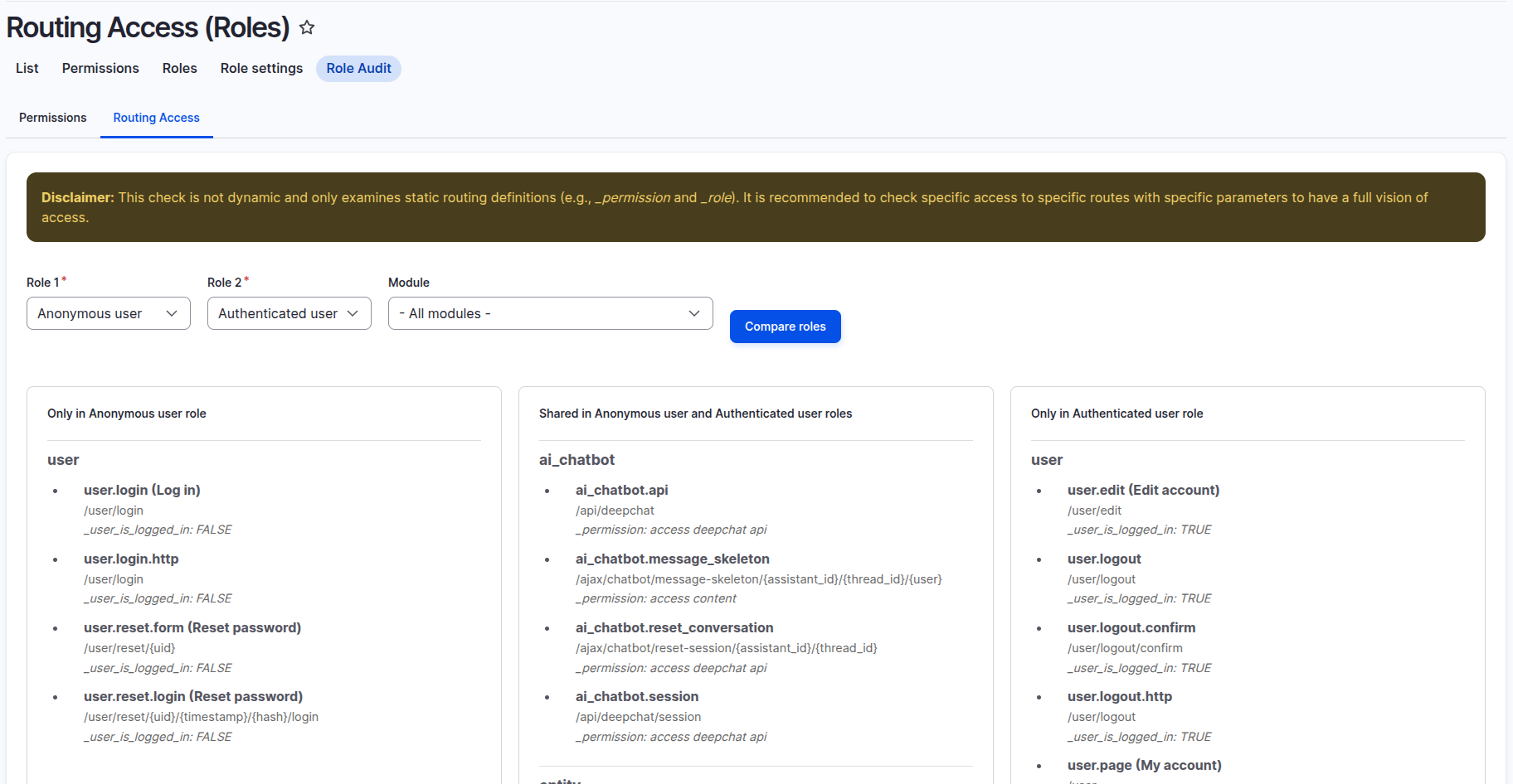 Role Audit routing form