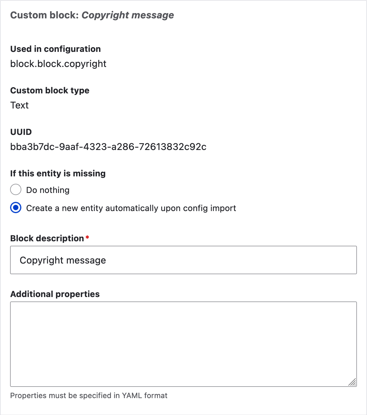 Screenshot of the required content module's administration interface