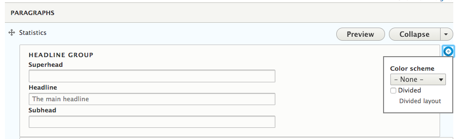 Screenshot showing settings icon with revealed field group