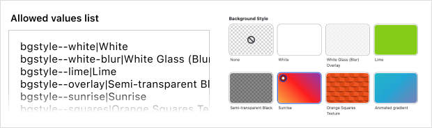 Style Selector Style List field with allowed values
