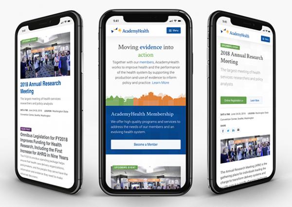 AcademyHealth homepage on cell phone
