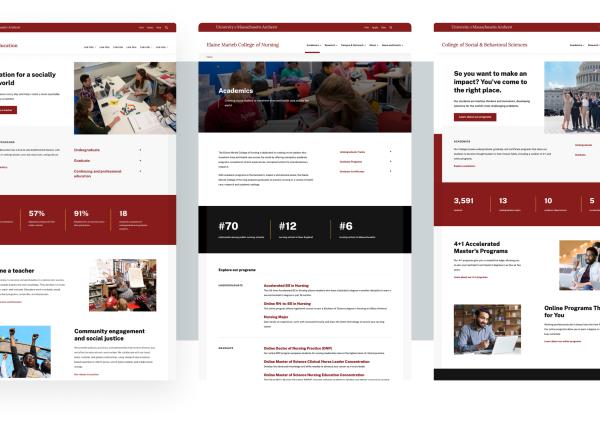 Example UMass websites form the College of Education, College of Nursing, and College of Social & Behaviorial Sciences