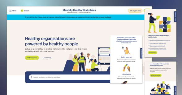 Screenshot of Mentally Healthy Workplaces platform homepage