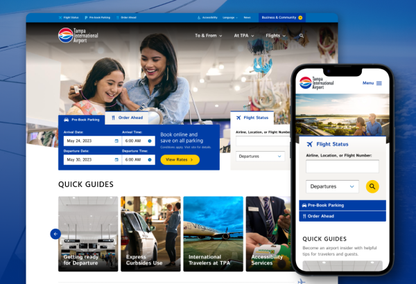 Tampaairport.com homepage on desktop and mobile