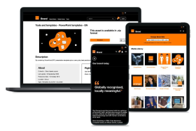 Brand Orange’s new website is shown on a laptop, phone and tablet