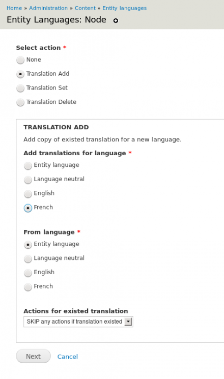 Entity Translation Actions