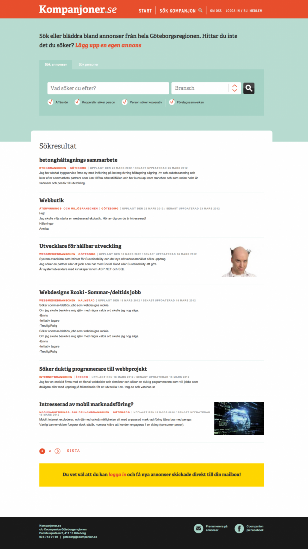 Advertisement page of Kompanjoner.se