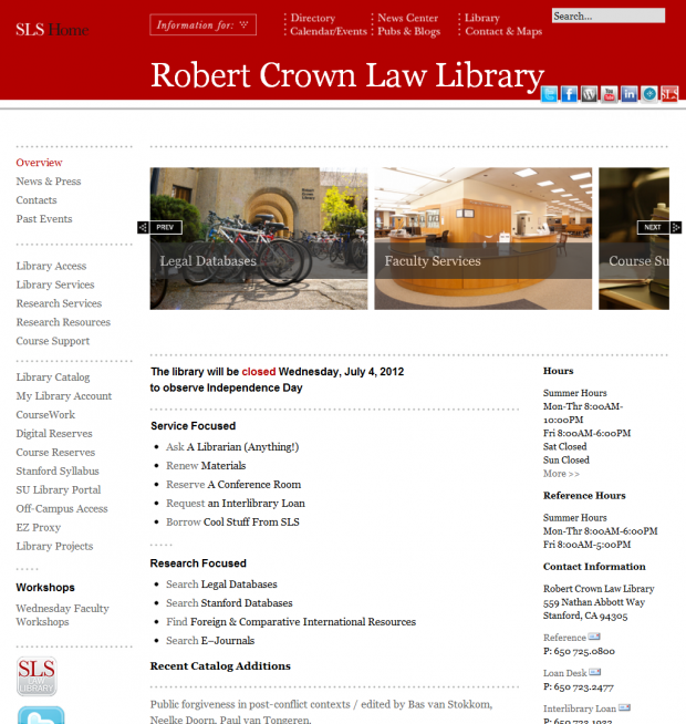 Stanford Law School Robert Crown Library Landing Page Stanford Law School Robert Crown Library