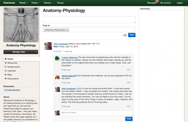 Greenhouse Anatomy-Physiology Class Page Greenhouse Class Page Example
