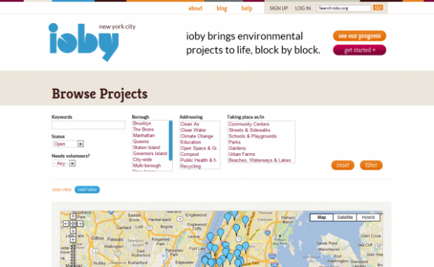 Map Page at ioby.org Shows a searchable map of ongoing projects for ioby.org