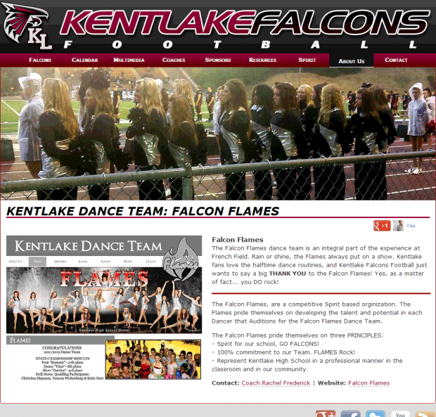 Our Affiliate pages are powered by a custom tpl.php file and imagecache. Screenshot of the Kentlake Flames - Kentlake High School's Dance Team