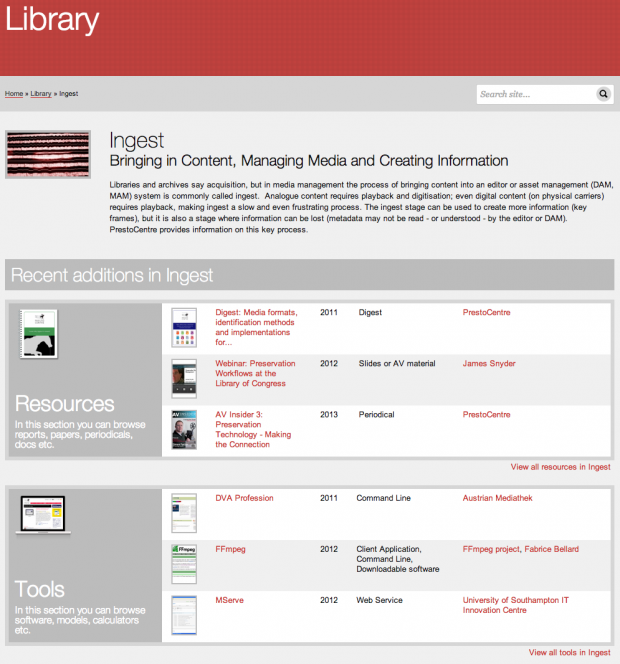 PrestoCentre Library Section Screenshot of a section in the PrestoCentre Library
