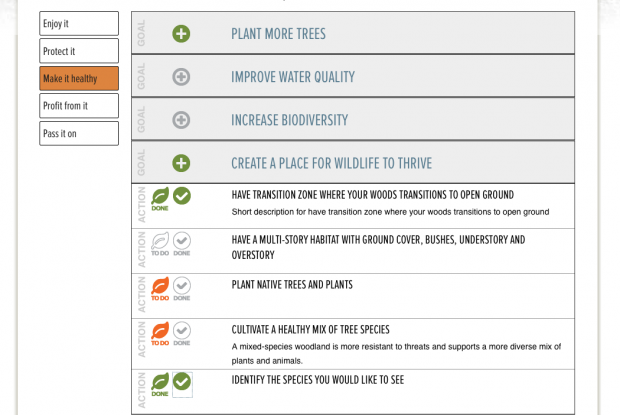 Goals and actions selection user interface screen shot of goals and actions selection user interface