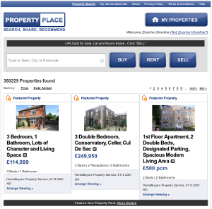 Screen Shot of Property Place, a property search application in Facebook