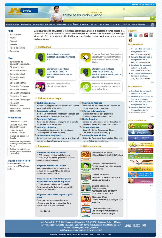Página principal del Portal de la SEJ