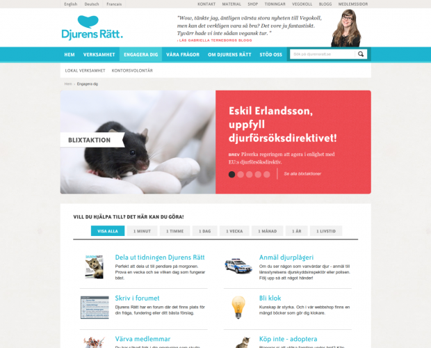 Djurensratt.se Engagera dig page of Djurensratt.se