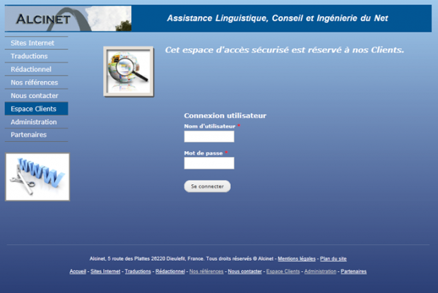 The login page of Alcinet website Screenshot of the login page