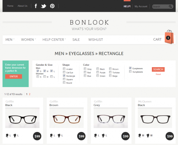 Catalog Page With Top search menu