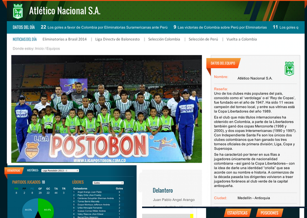 Every Team and player has its page with detailed stats and information Winsports team profile