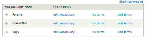 screenshot of taxonomy vocabulary listing