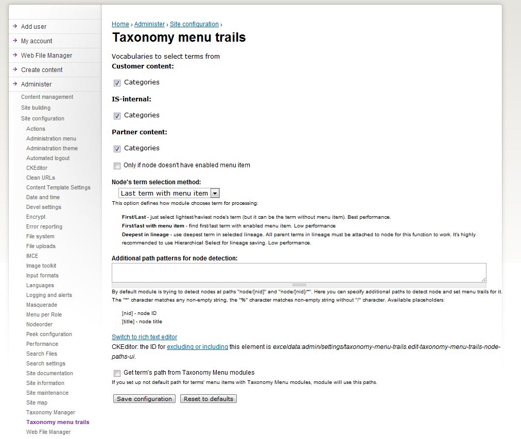 taxonomy menu trails settings