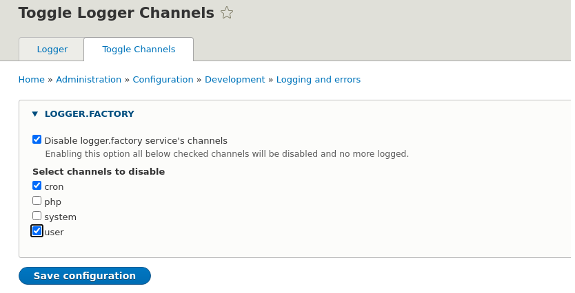 Selected channels