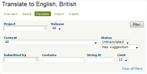 Screenshot of finding translations needing moderation