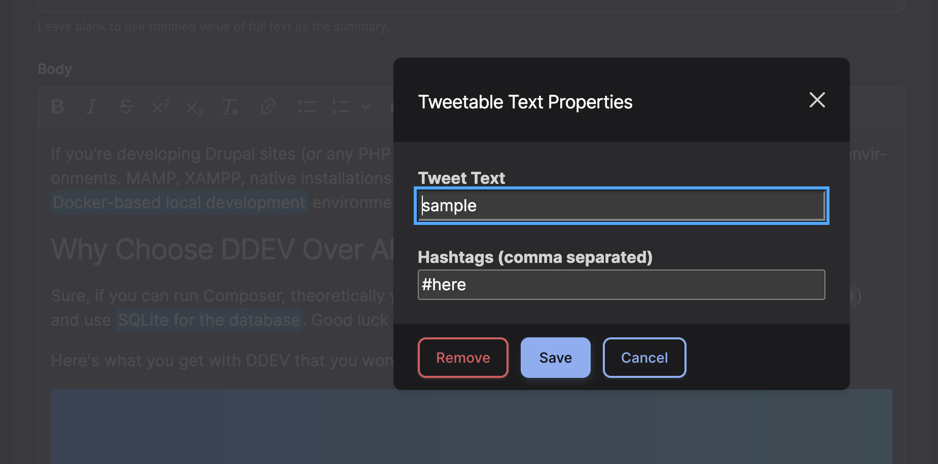 tweetable text Ckeditor