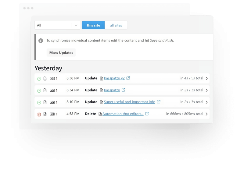 Content Sync's Update Dashboard