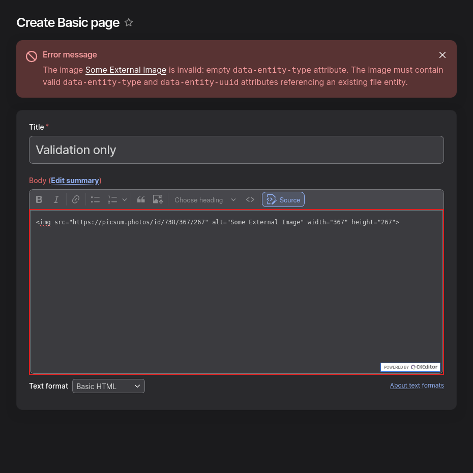 Validation error - HTML source
