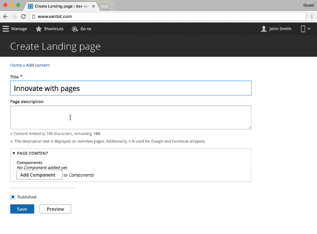 Varbase Landing Page with Paragraphs
