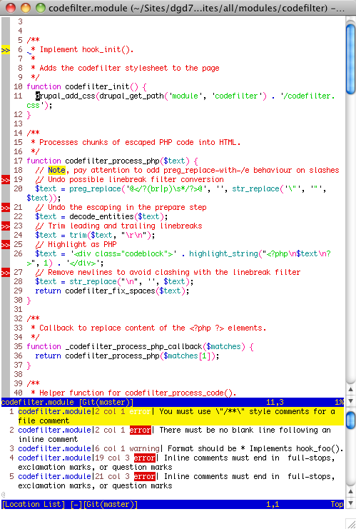 screenshot showing syntax checking