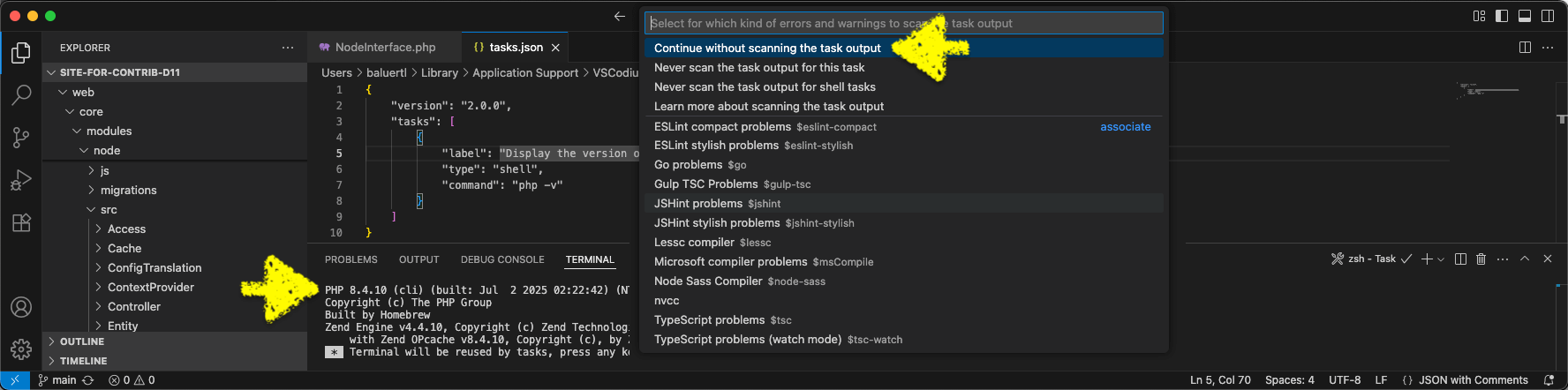 Running a simple custom task in VS Codium