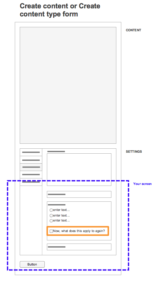 wireframe showing how nesting and grouping too much elements into a single vertical tabs risks overloading it