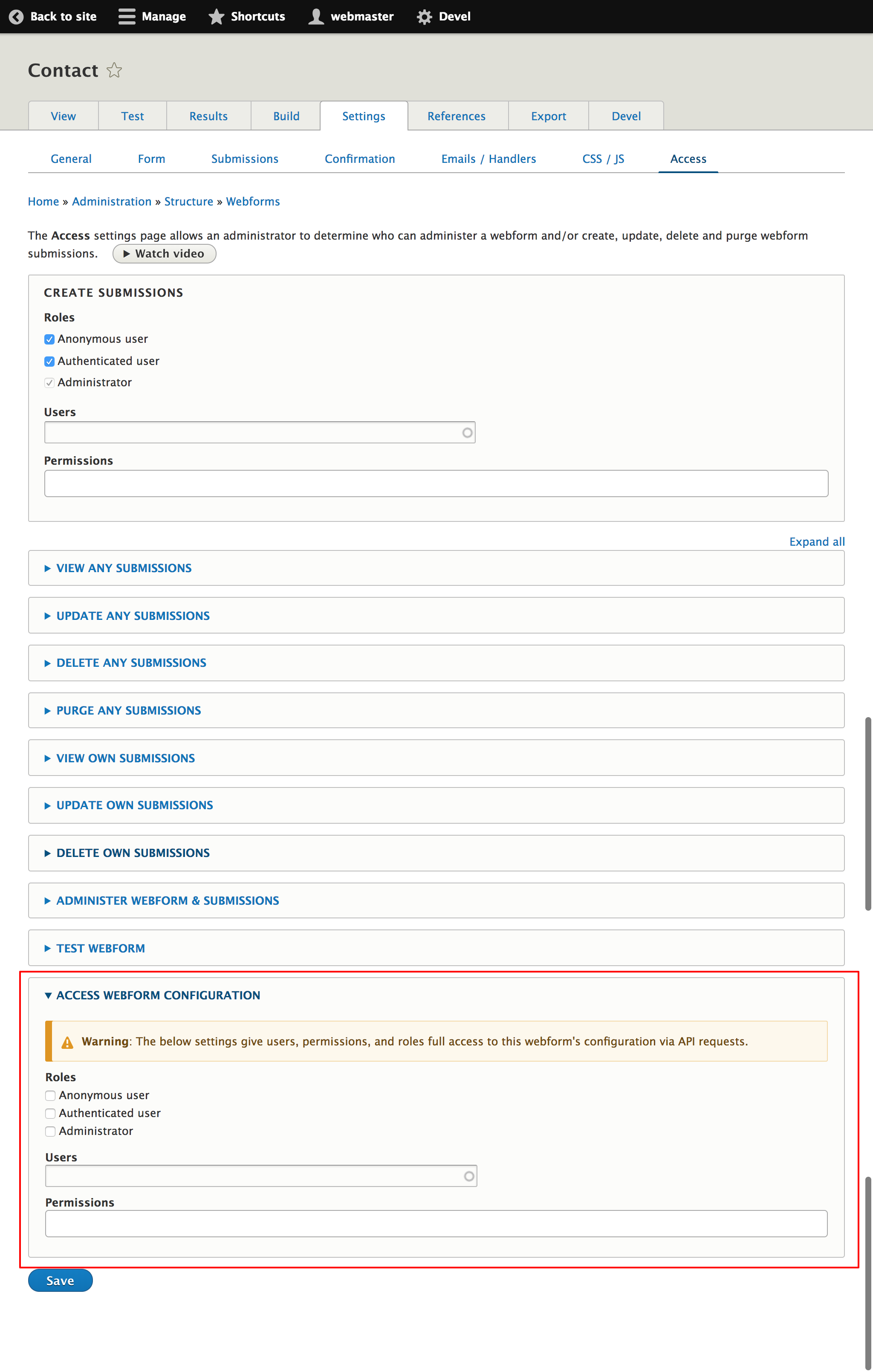 Access to webform configuration via REST or JSON API now has dedicated ...