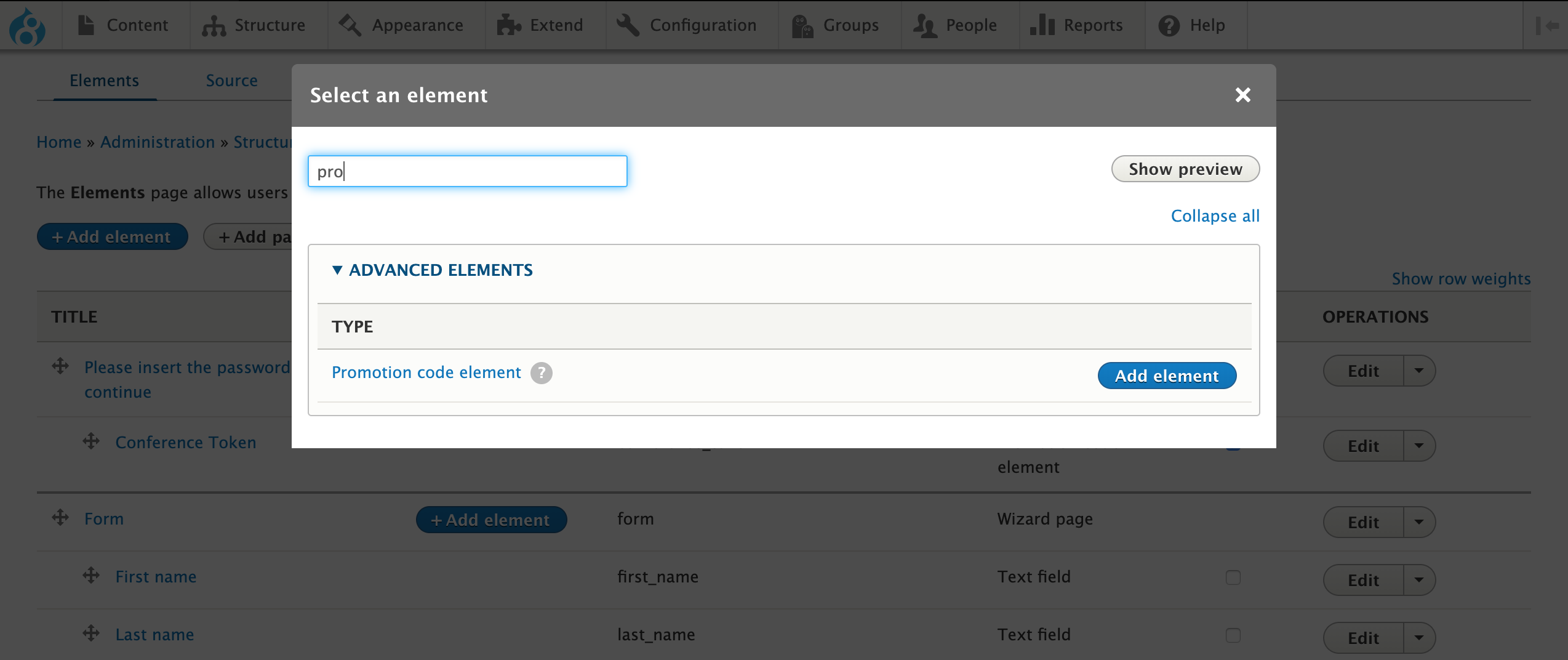 Add a new element to the Webform