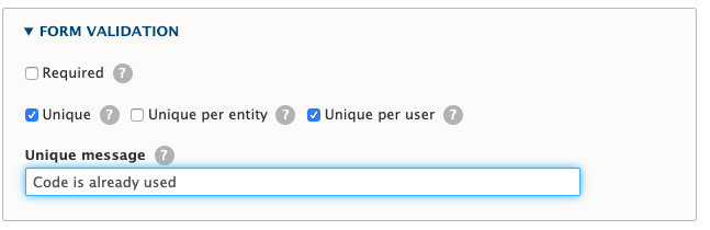 A text field will be added to your form. The user must provide a valid code from the registered list.
