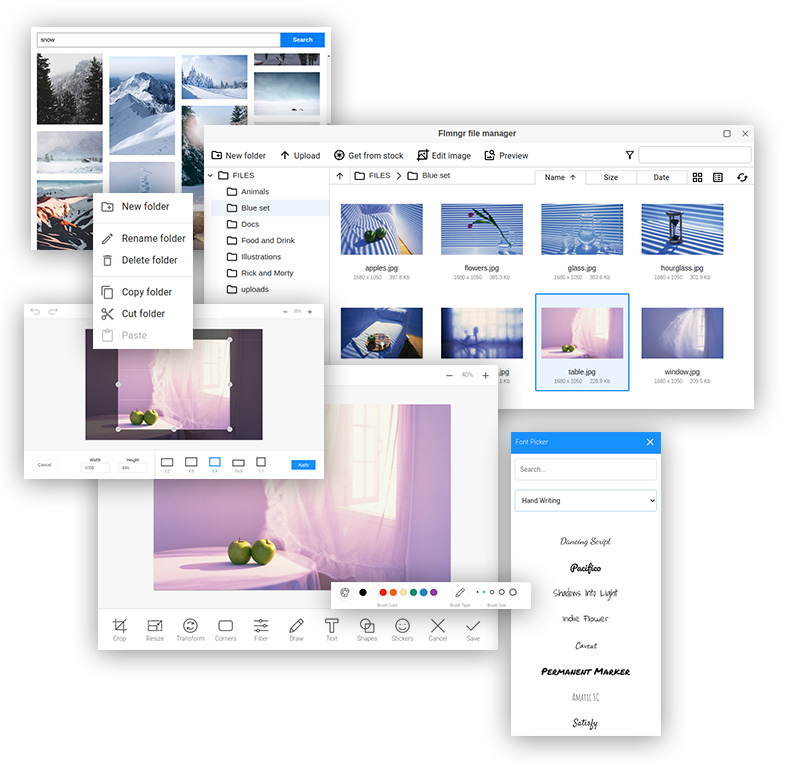 Work with media File Manager and Image Editor built-in