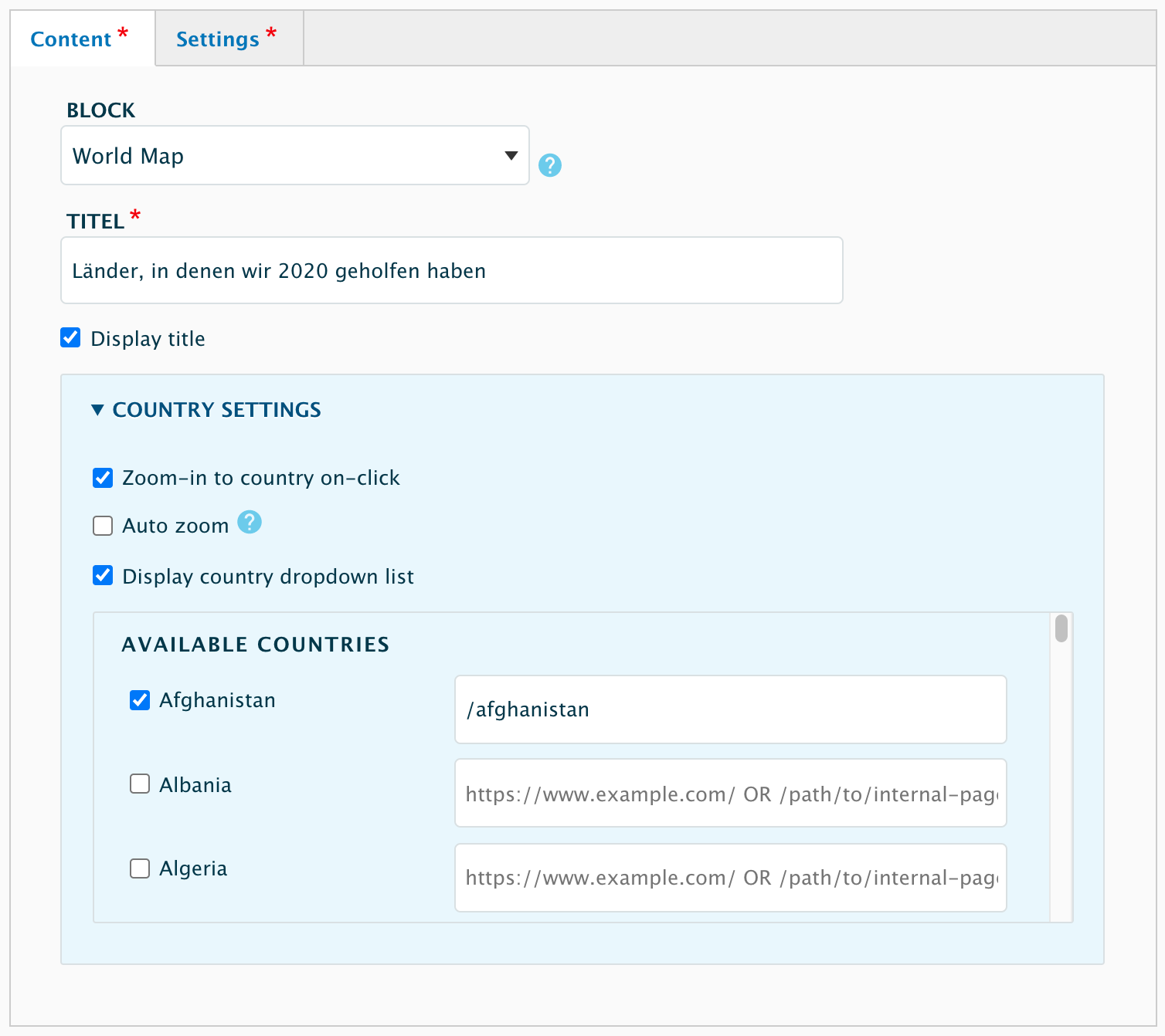 configuration screen screenshot