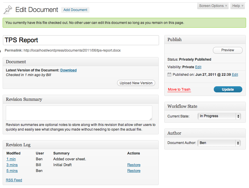 Wordpress Document Revisions Screenshot